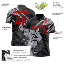 Load image into Gallery viewer, Custom Black Red-Gray 3D Bowling Abstract Grunge Art Performance Polo Shirt