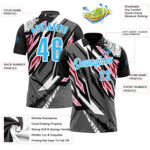 Load image into Gallery viewer, Custom Black Sky Blue Gray Light Pink-Red 3D Bowling Abstract Grunge Art Performance Polo Shirt