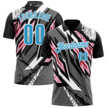 Load image into Gallery viewer, Custom Black Sky Blue Gray Light Pink-Red 3D Bowling Abstract Grunge Art Performance Polo Shirt
