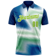 Load image into Gallery viewer, Custom Shadow Blue Neon Green-White 3D Bowling Line Performance Polo Shirt