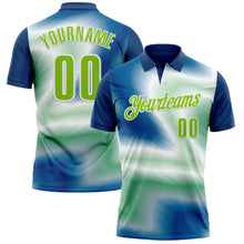 Load image into Gallery viewer, Custom Shadow Blue Neon Green-White 3D Bowling Line Performance Polo Shirt