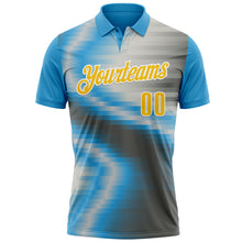 Load image into Gallery viewer, Custom Sky Blue Yellow-Steel Gray 3D Bowling Line Performance Polo Shirt