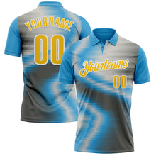 Load image into Gallery viewer, Custom Sky Blue Yellow-Steel Gray 3D Bowling Line Performance Polo Shirt