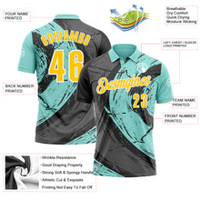 Load image into Gallery viewer, Custom Ice Blue Yellow-Steel Gray 3D Bowling Splash Ink Performance Polo Shirt