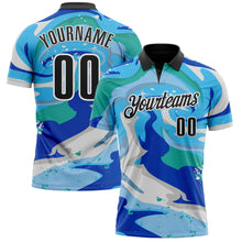 Load image into Gallery viewer, Custom Thunder Blue Black-Sky Blue 3D Bowling Splash Ink Performance Polo Shirt
