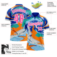 Load image into Gallery viewer, Custom Thunder Blue Pink Bay Orange-Aqua 3D Bowling Splash Ink Performance Polo Shirt