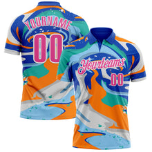 Load image into Gallery viewer, Custom Thunder Blue Pink Bay Orange-Aqua 3D Bowling Splash Ink Performance Polo Shirt