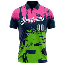 Load image into Gallery viewer, Custom Navy Pink-Aurora Green 3D Bowling Splash Ink Performance Polo Shirt