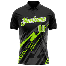Load image into Gallery viewer, Custom Black Neon Green-White 3D Bowling Geometric Shape Performance Polo Shirt