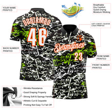 Load image into Gallery viewer, Custom Black Neon Green-Orange 3D Bowling Abstract Grunge Art Performance Polo Shirt