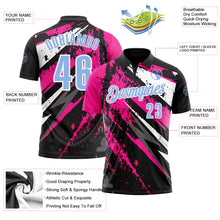 Load image into Gallery viewer, Custom Black Light Blue-Pink 3D Bowling Splash Ink Performance Polo Shirt