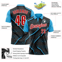 Load image into Gallery viewer, Custom Black Red-Sky Blue 3D Bowling Dot Performance Polo Shirt