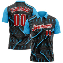 Load image into Gallery viewer, Custom Black Red-Sky Blue 3D Bowling Dot Performance Polo Shirt