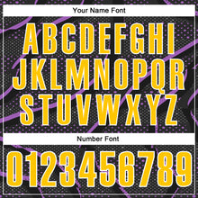 Load image into Gallery viewer, Custom Black Yellow-Medium Purple 3D Bowling Dot Performance Polo Shirt