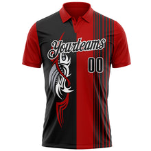 Load image into Gallery viewer, Custom Red Black-White 3D Bowling Tattoos Performance Polo Shirt