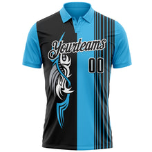 Load image into Gallery viewer, Custom Sky Blue Black-White 3D Bowling Tattoos Performance Polo Shirt