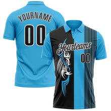 Load image into Gallery viewer, Custom Sky Blue Black-White 3D Bowling Tattoos Performance Polo Shirt