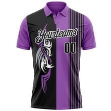 Load image into Gallery viewer, Custom Medium Purple Black-White 3D Bowling Tattoos Performance Polo Shirt