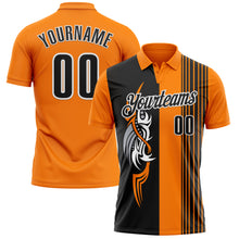 Load image into Gallery viewer, Custom Bay Orange Black-White 3D Bowling Tattoos Performance Polo Shirt