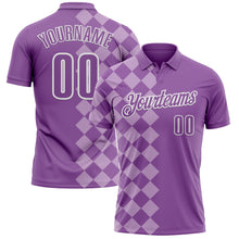 Load image into Gallery viewer, Custom Medium Purple Light Purple-White 3D Bowling Geometric Square Shape Performance Polo Shirt