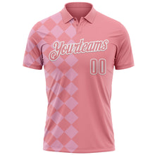 Load image into Gallery viewer, Custom Medium Pink Light Pink-White 3D Bowling Geometric Square Shape Performance Polo Shirt
