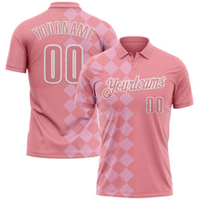 Load image into Gallery viewer, Custom Medium Pink Light Pink-White 3D Bowling Geometric Square Shape Performance Polo Shirt
