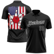 Load image into Gallery viewer, Custom Black White 3D Bowling American Flag Performance Polo Shirt