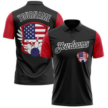 Load image into Gallery viewer, Custom Black White 3D Bowling American Flag Performance Polo Shirt