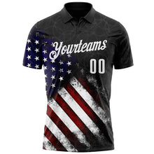 Load image into Gallery viewer, Custom Black White 3D Bowling American Flag Performance Polo Shirt