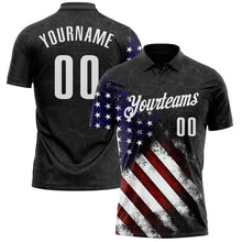 Load image into Gallery viewer, Custom Black White 3D Bowling American Flag Performance Polo Shirt