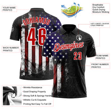 Load image into Gallery viewer, Custom Black Red-White 3D Bowling American Flag Performance Polo Shirt