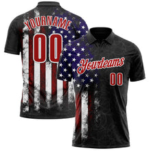 Load image into Gallery viewer, Custom Black Red-White 3D Bowling American Flag Performance Polo Shirt