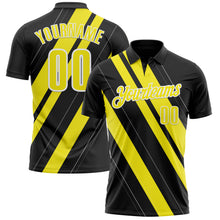 Load image into Gallery viewer, Custom Black Light Yellow-White 3D Bowling Line Shape Performance Polo Shirt