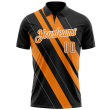 Load image into Gallery viewer, Custom Black Bay Orange-White 3D Bowling Line Shape Performance Polo Shirt
