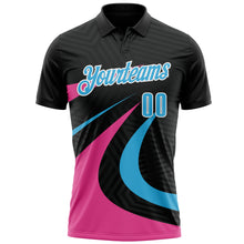 Load image into Gallery viewer, Custom Black Sky Blue-Pink 3D Bowling Geometric Shape Performance Polo Shirt
