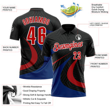 Load image into Gallery viewer, Custom Black Red-Royal 3D Bowling Geometric Shape Performance Polo Shirt