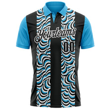 Load image into Gallery viewer, Custom Black Sky Blue-White 3D Bowling Geometric Shape Performance Polo Shirt