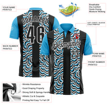 Load image into Gallery viewer, Custom Black Sky Blue-White 3D Bowling Geometric Shape Performance Polo Shirt