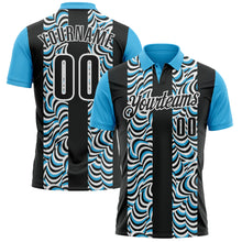 Load image into Gallery viewer, Custom Black Sky Blue-White 3D Bowling Geometric Shape Performance Polo Shirt