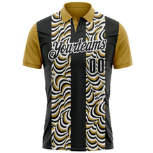 Load image into Gallery viewer, Custom Black Old Gold-White 3D Bowling Geometric Shape Performance Polo Shirt