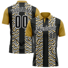 Load image into Gallery viewer, Custom Black Old Gold-White 3D Bowling Geometric Shape Performance Polo Shirt