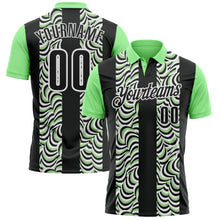 Load image into Gallery viewer, Custom Black Pea Green-White 3D Bowling Geometric Shape Performance Polo Shirt