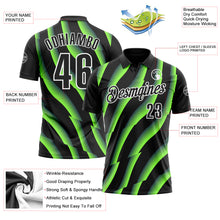 Load image into Gallery viewer, Custom Black Neon Green-White 3D Bowling Geometric Shape Performance Polo Shirt
