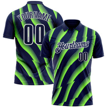Load image into Gallery viewer, Custom Navy Neon Green-White 3D Bowling Geometric Shape Performance Polo Shirt