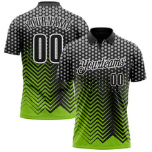Load image into Gallery viewer, Custom Black Neon Green-Gray 3D Bowling Geometric Shape Performance Polo Shirt