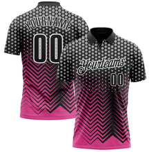 Load image into Gallery viewer, Custom Black Pink-Gray 3D Bowling Geometric Shape Performance Polo Shirt