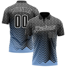 Load image into Gallery viewer, Custom Black Light Blue-Gray 3D Bowling Geometric Shape Performance Polo Shirt