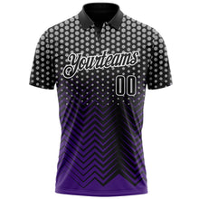 Load image into Gallery viewer, Custom Black Purple-Gray 3D Bowling Geometric Shape Performance Polo Shirt