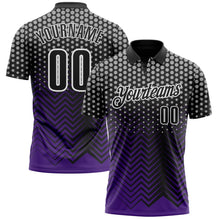 Load image into Gallery viewer, Custom Black Purple-Gray 3D Bowling Geometric Shape Performance Polo Shirt