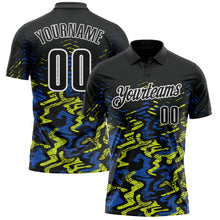 Load image into Gallery viewer, Custom Black Royal-Neon Yellow 3D Bowling Abstract Grunge Art Performance Polo Shirt
